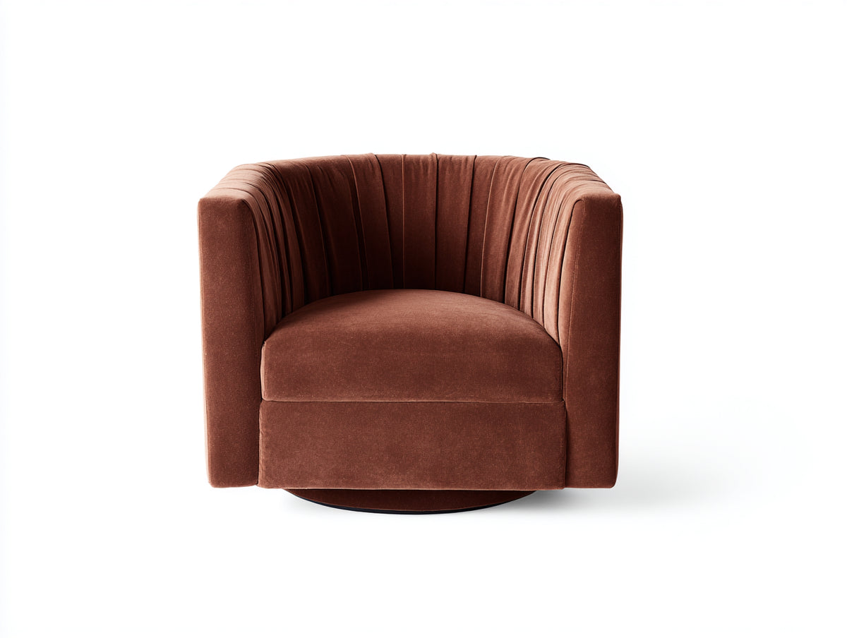 Sillón envolvente 82×79×77 cm – marrón canela – tapizado acanalado con base giratoria