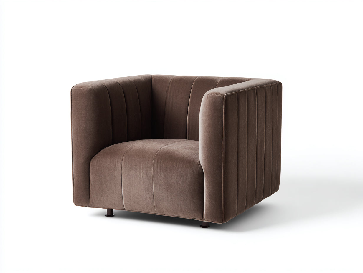 Sillón envolvente de terciopelo 91×88×76 cm - marrón topo - diseño acanalado