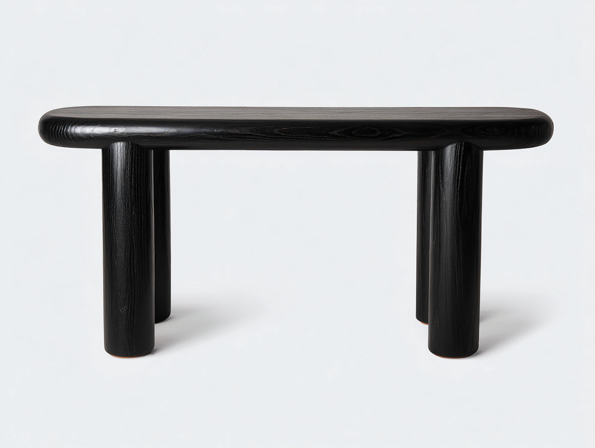 Consola de madera 150×42×78 cm - negro - patas cilíndricas y tablero redondeado