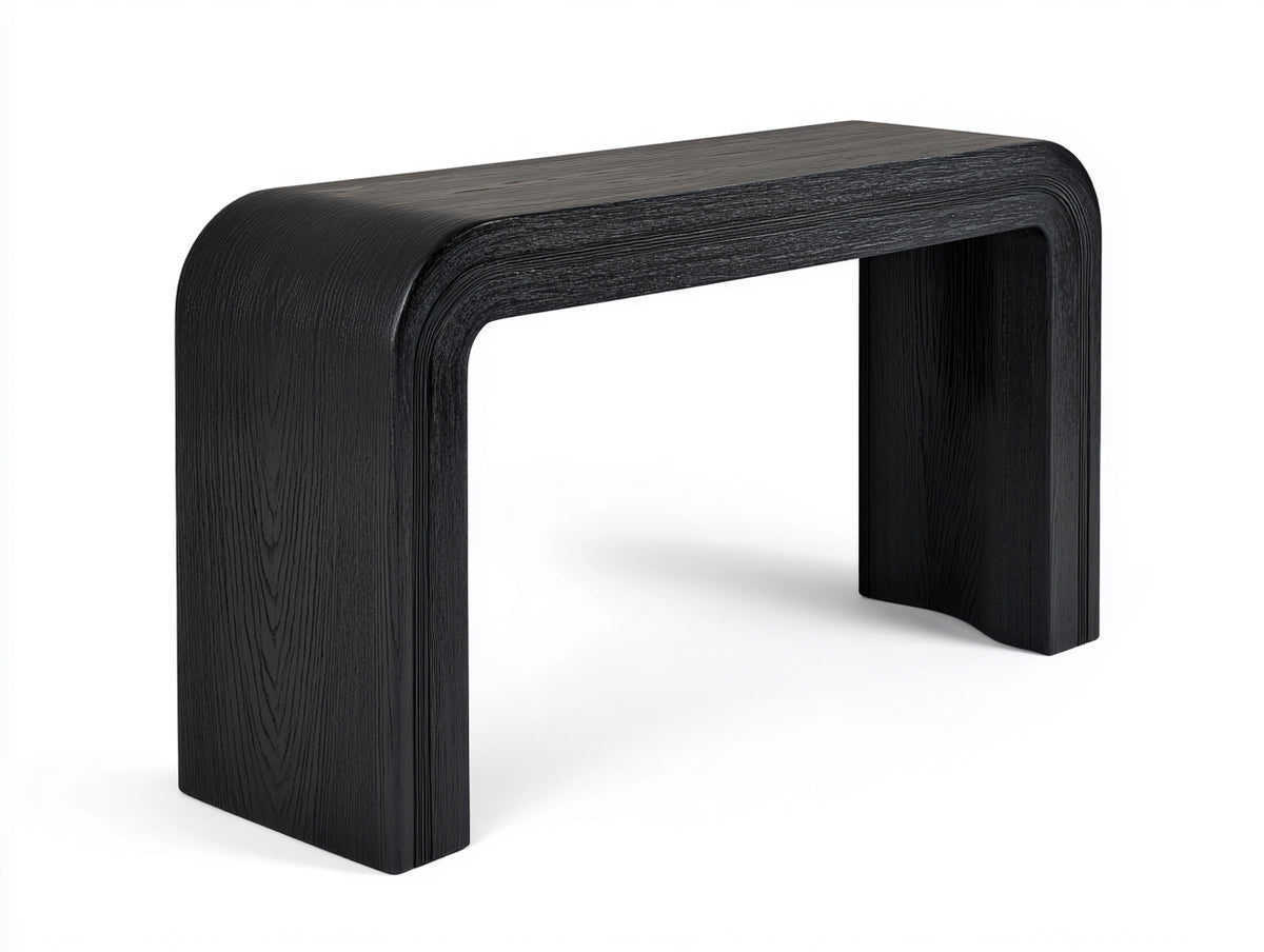 Consola de madera 140×38×80 cm - negro - estructura continua con bordes curvos