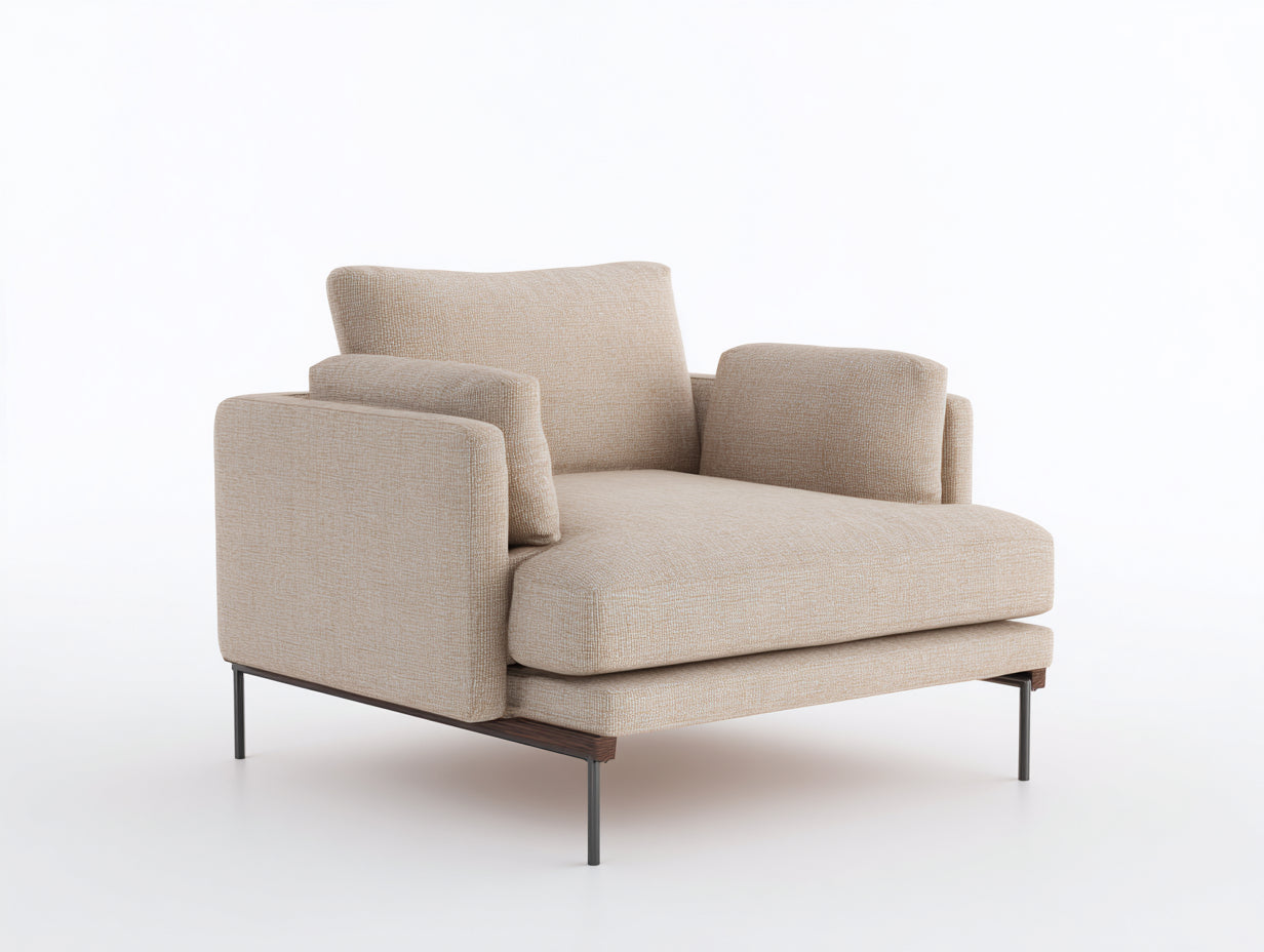 Sofá cama individual tapizado en tela 132×105×82 cm - beige/marrón oscuro - asiento amplio para dormitorio