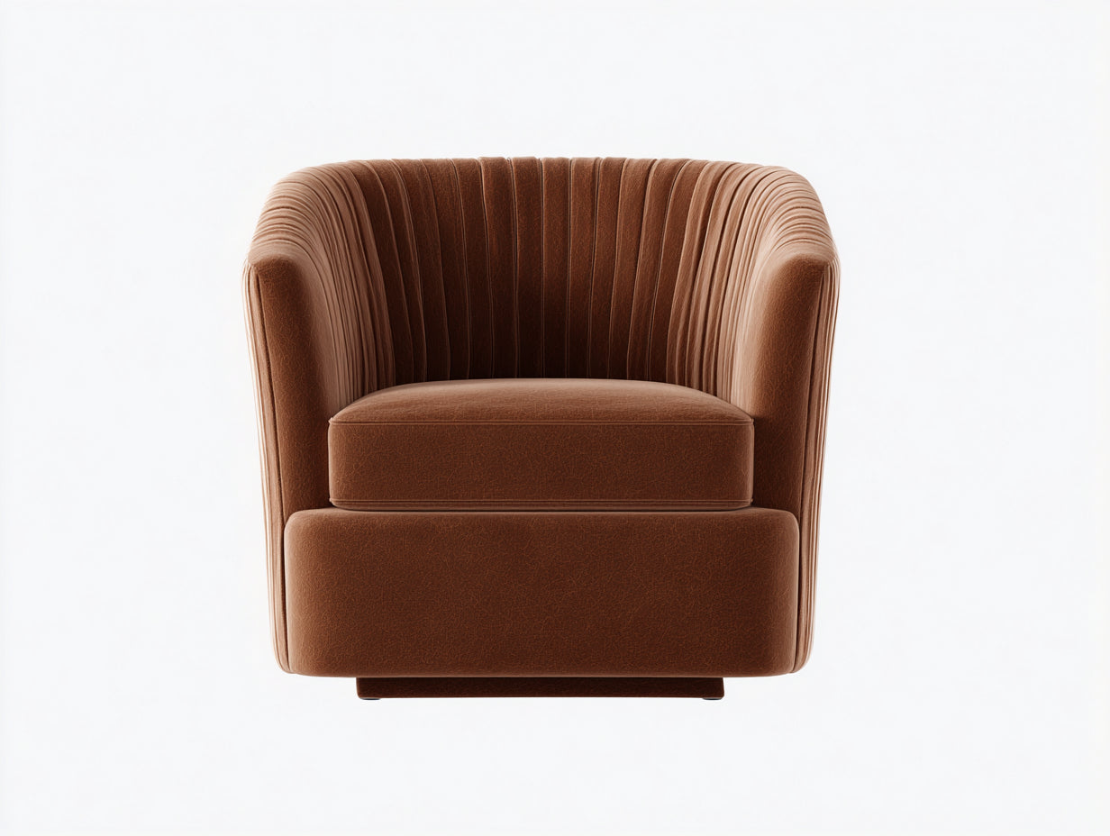 Sillón tapizado 84×80×79 cm – marrón camel – respaldo envolvente con canales verticales