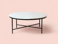Mesa de centro redonda Ø88×43 cm mármol blanco y metal negro - estructura cruzada