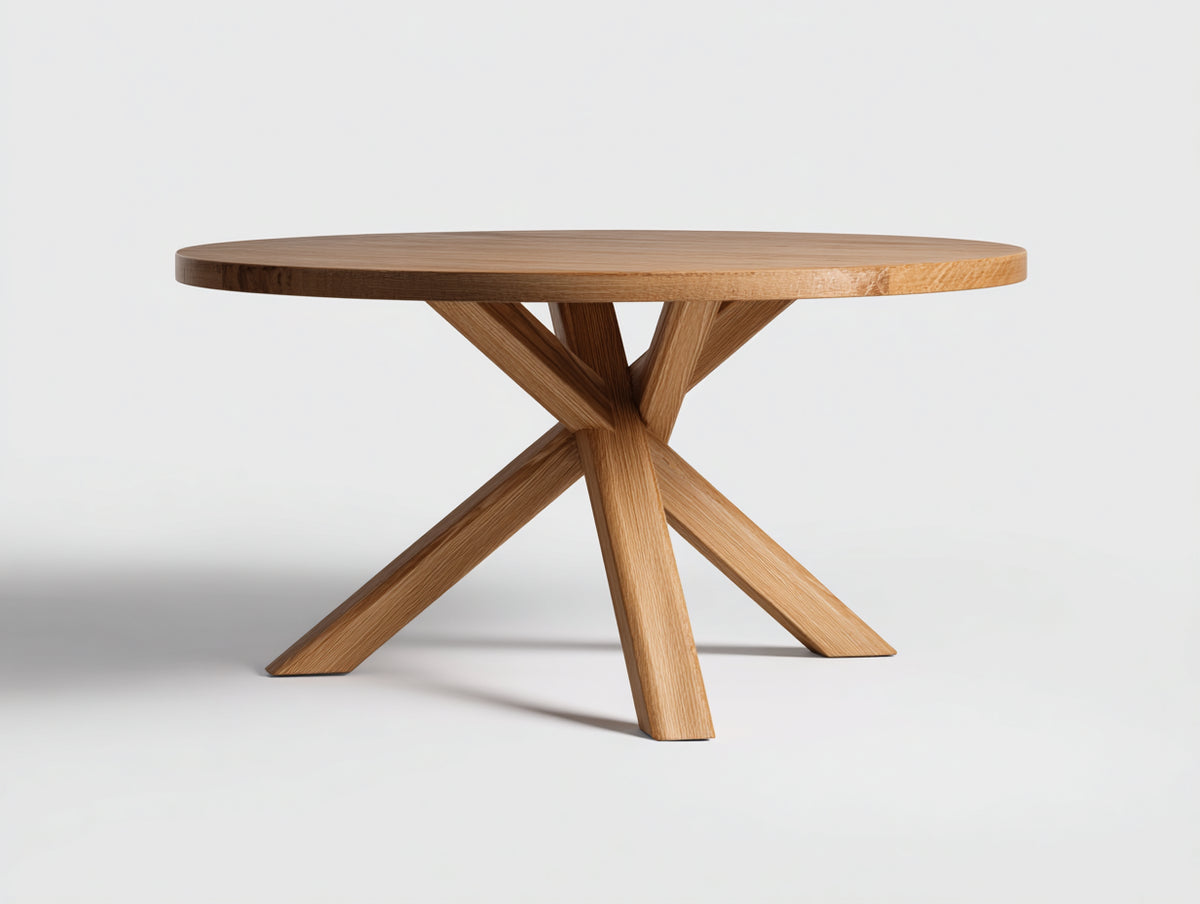 Mesa de centro redonda de madera 100×100×45 cm - roble natural - base cruzada para sala de estar