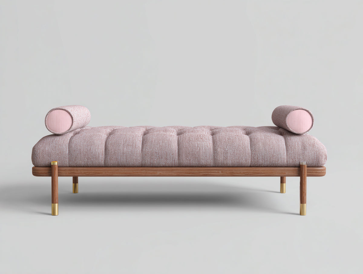 Sofá cama de tejido 188×74×50 cm - rosa empolvado - diván capitoné con base de madera