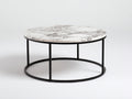 Mesa de centro redonda Ø90×45 cm mármol blanco y metal negro - base circular moderna