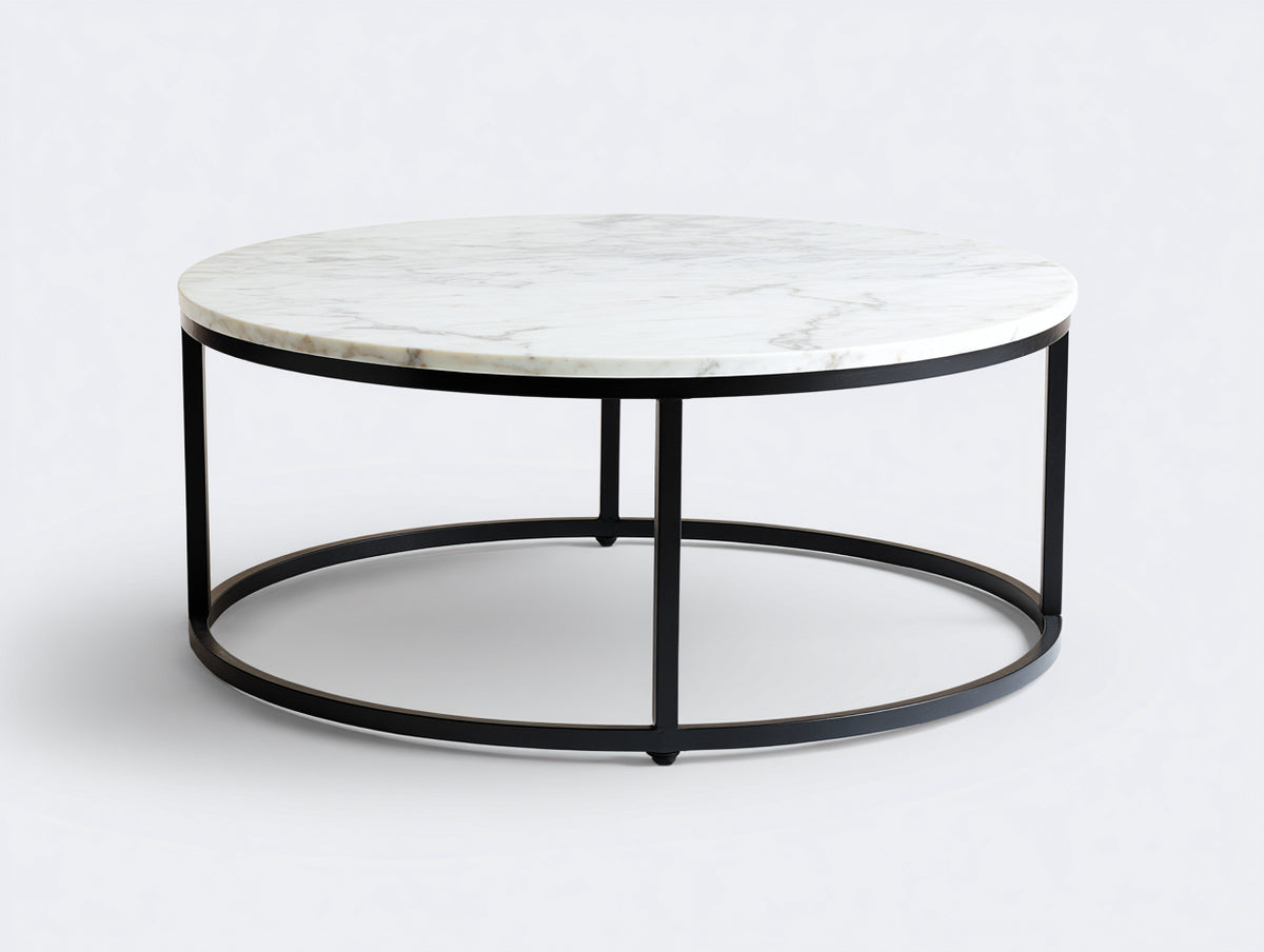 mesa de centro redonda 85×85×35 cm - mármol blanco/negro - estilo contemporáneo para sala de estar