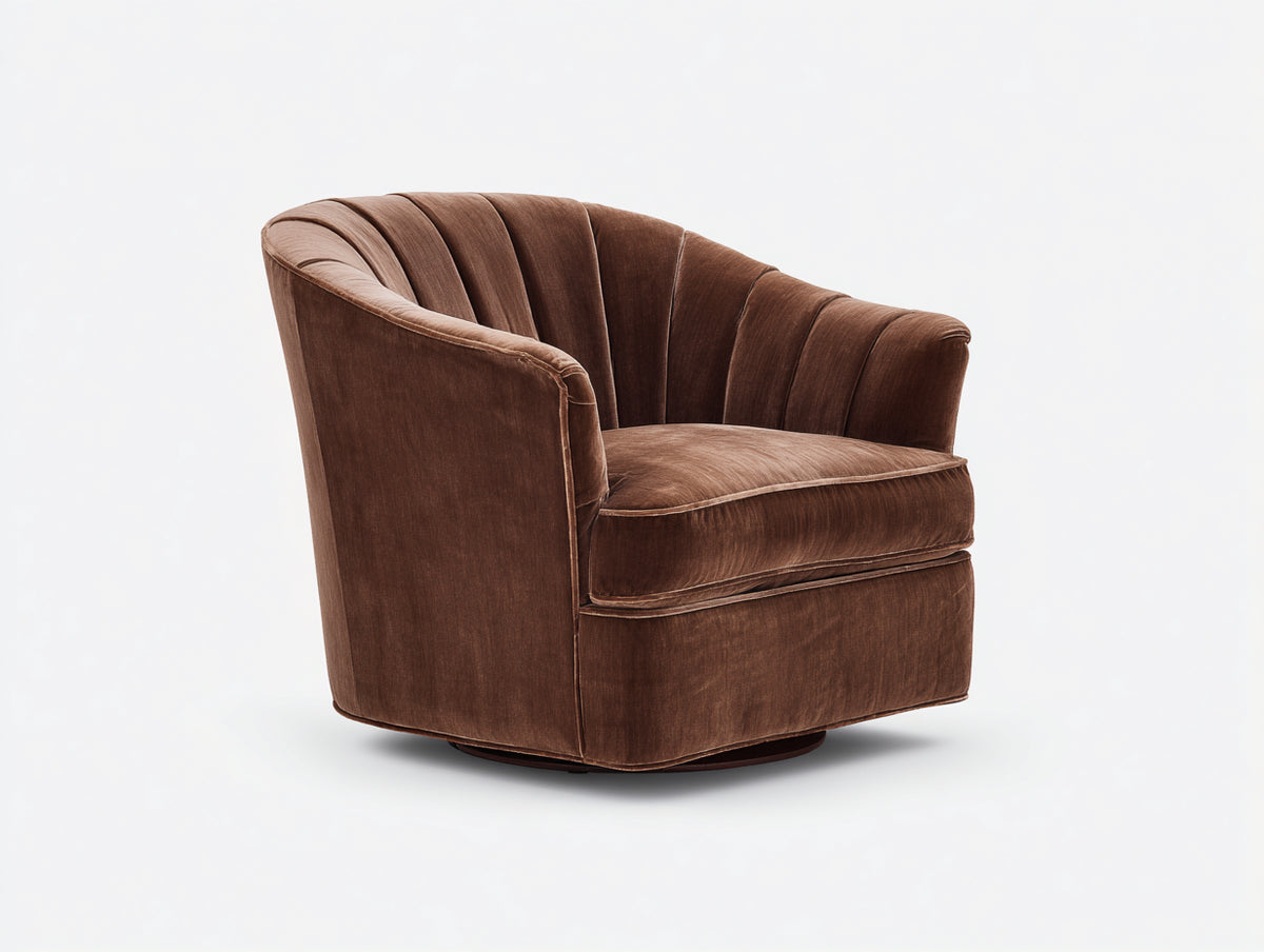 Sillón giratorio tipo barril de terciopelo 80×77×74 cm - marrón tabaco - diseño envolvente para dormitorio