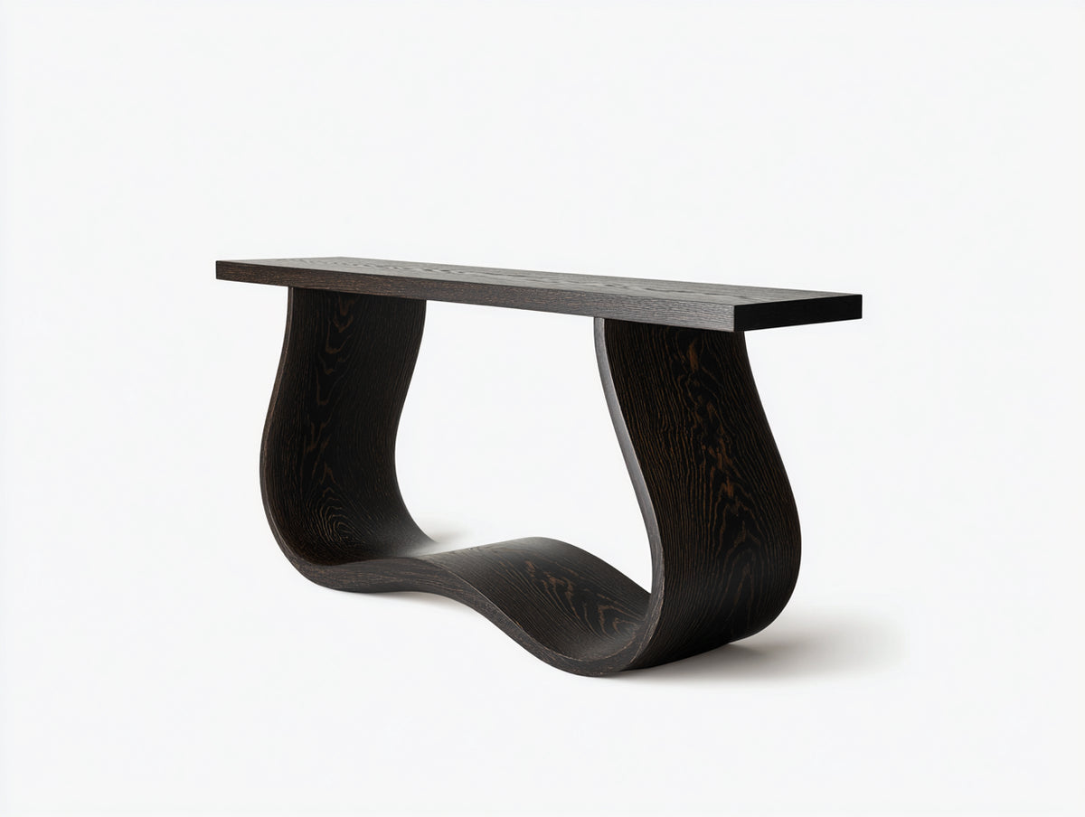 Consola de roble 150×40×78 cm - negro/marrón oscuro - base curva escultórica