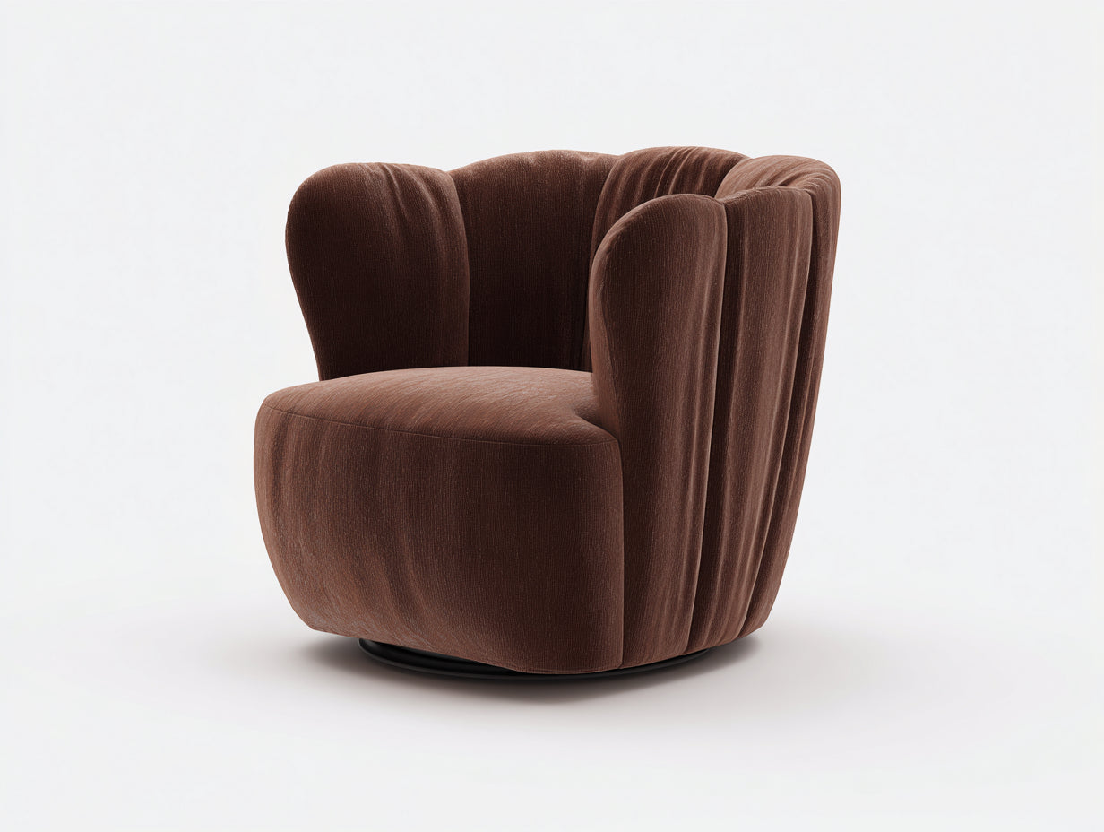 Sillón giratorio de terciopelo 86×84×80 cm - marrón chocolate - diseño curvo con pliegues