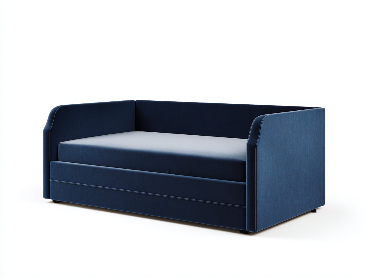 Sofá cama compacto 210×98×80 cm – azul marino – tapizado integral con base baja