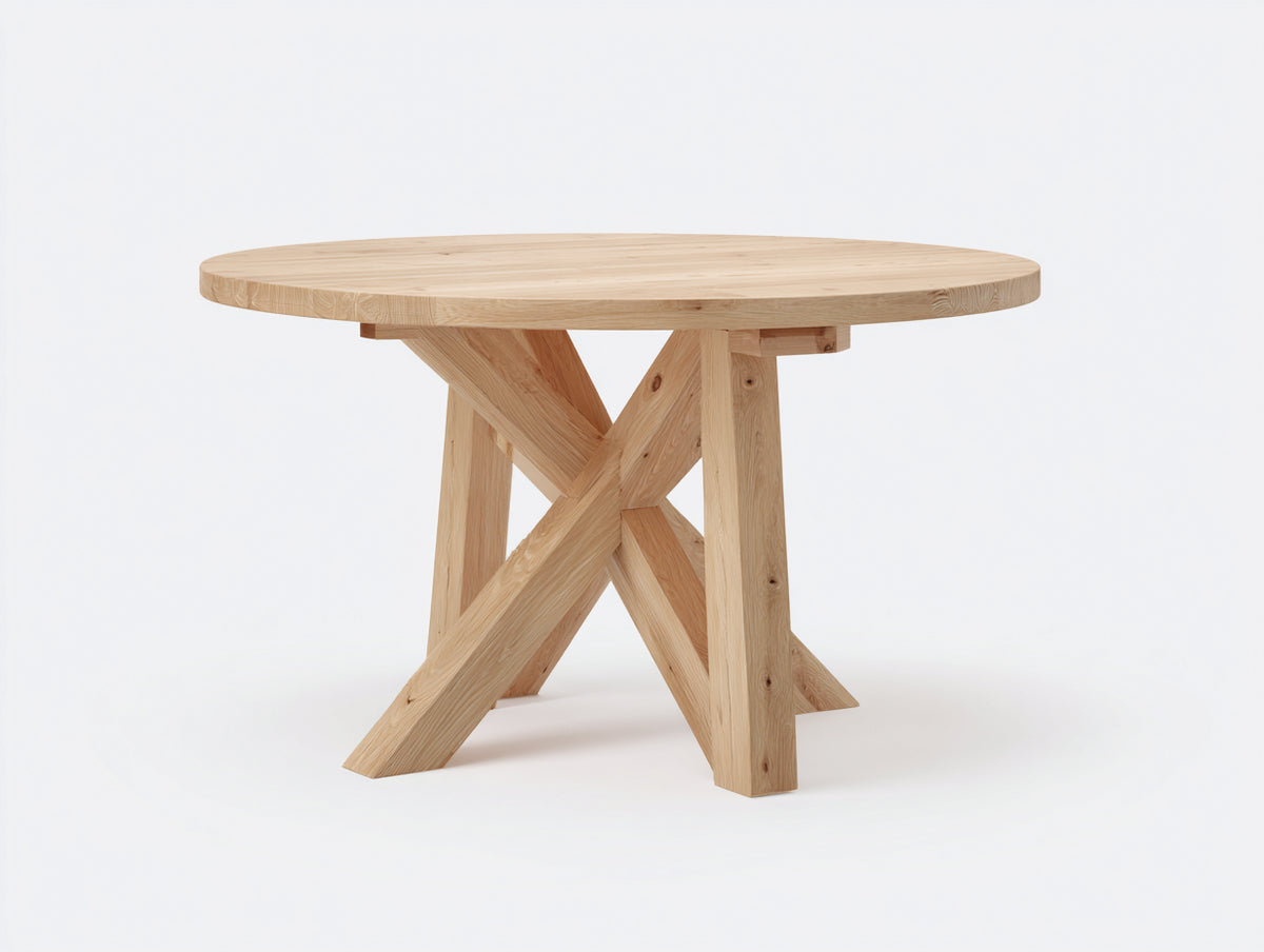Mesa de centro redonda Ø105×46 cm madera roble claro - soporte cruzado rústico