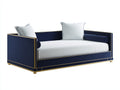 Sofá cama tapizado en terciopelo 215×102×86 cm - azul marino/blanco/dorado - estilo elegante para dormitorio