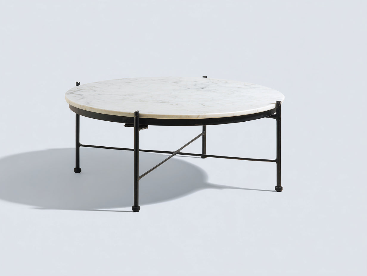 mesa de centro redonda 90×90×38 cm - mármol blanco/negro - diseño ligero para sala de estar