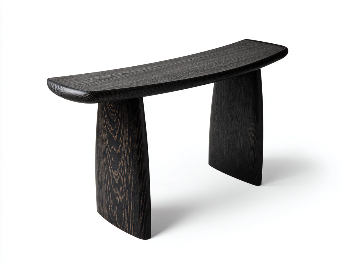 Consola de roble 145×38×80 cm - negro - tablero redondeado con soportes curvos