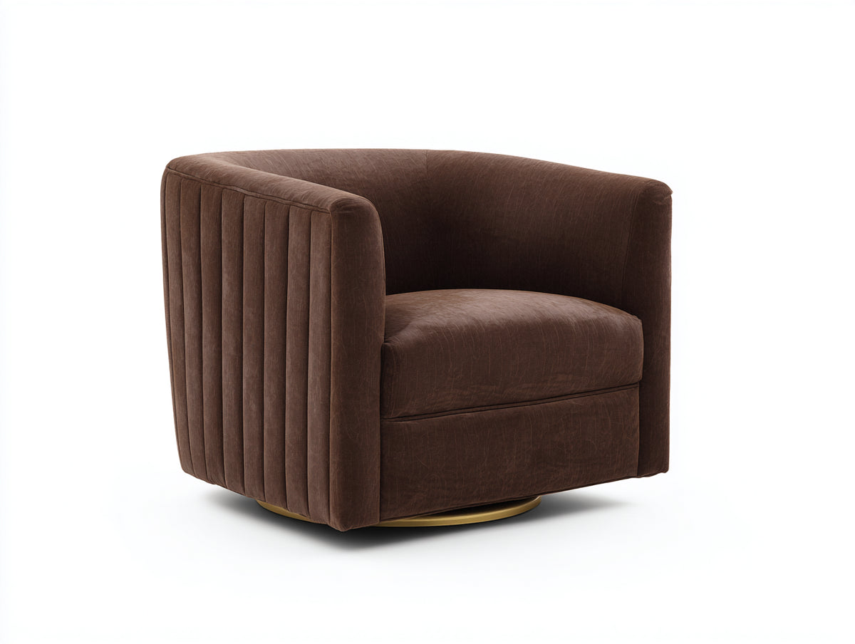 Sillón giratorio de terciopelo 82×79×76 cm - marrón moka/dorado - estilo barril para dormitorio