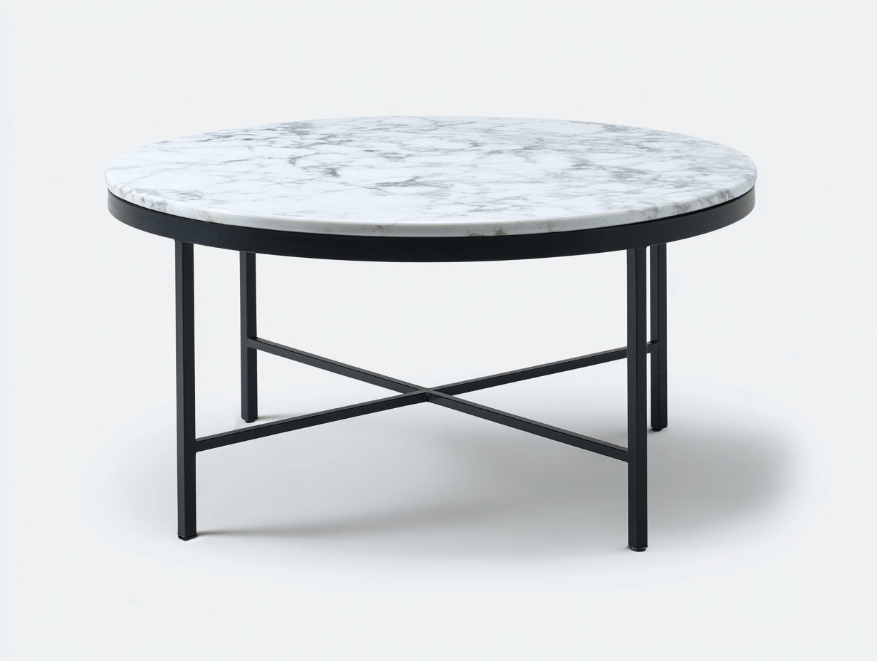 Mesa de centro redonda efecto mármol y metal 90×90×45 cm - blanco/negro - estilo moderno
