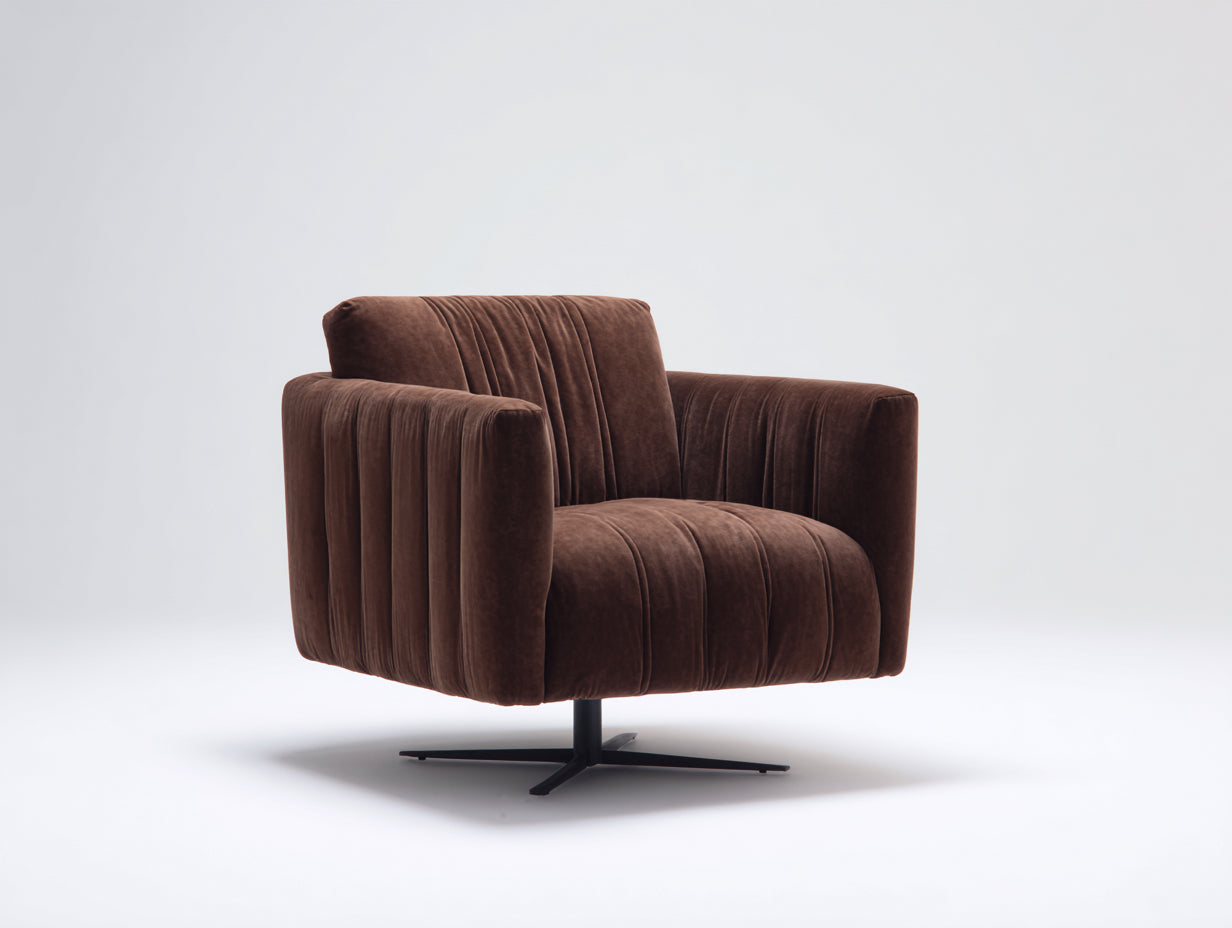 Sillón giratorio de terciopelo 89×86×82 cm - marrón cacao - base metálica negra