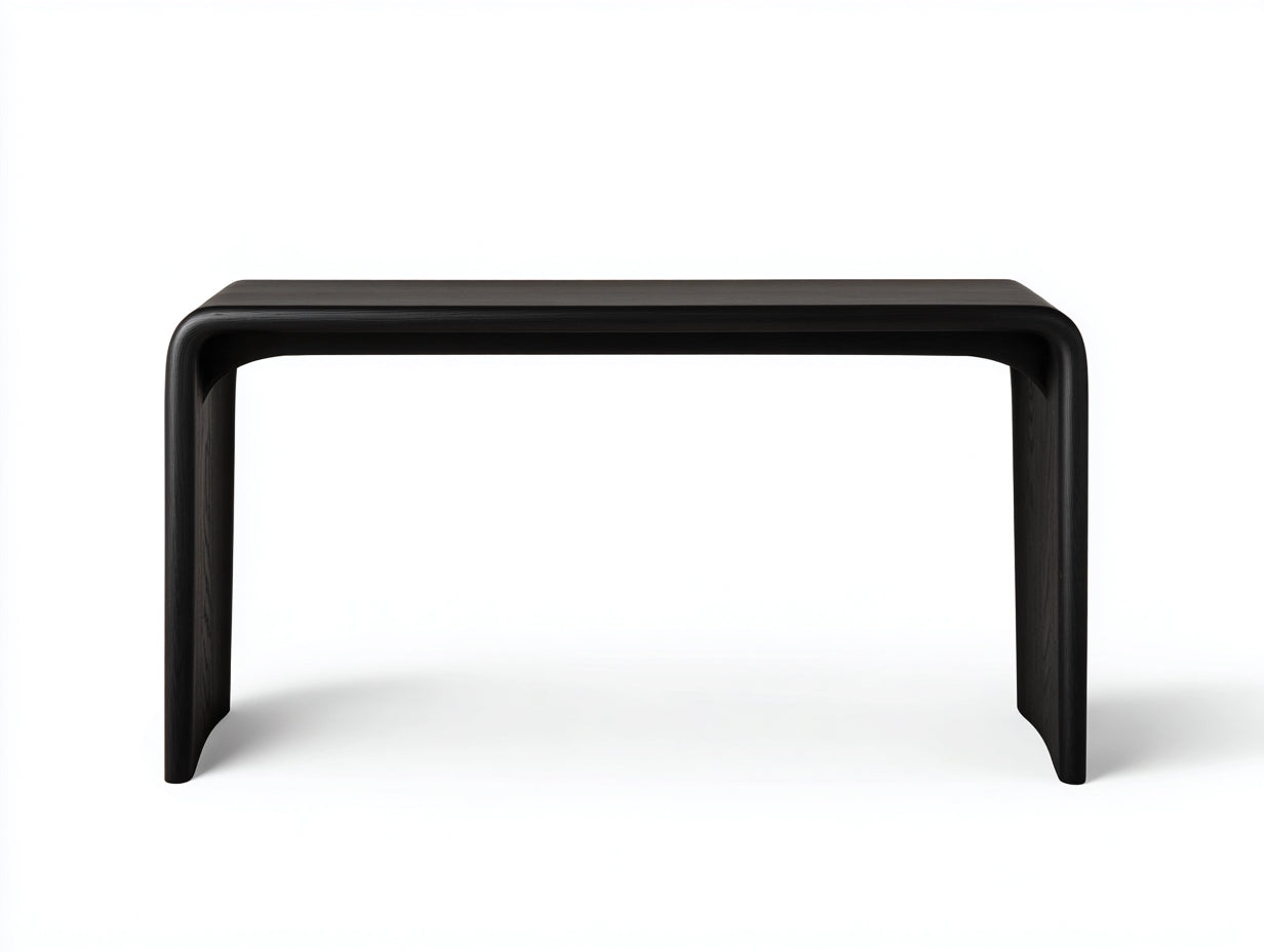 Consola de madera curvada 138×38×77 cm - negro mate - diseño continuo para sala de estar