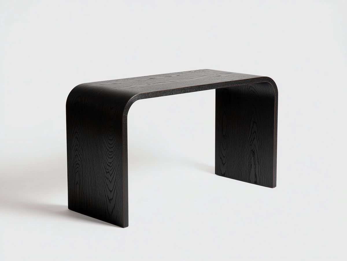 Consola de madera 112×40×78 cm – negro – perfil puente curvo para salón