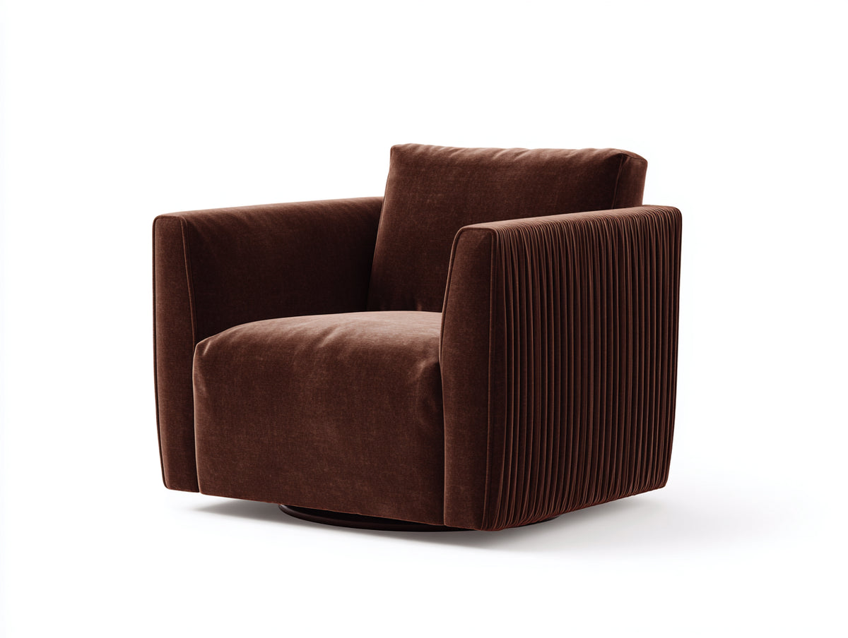 Sillón giratorio tapizado en terciopelo 84×80×78 cm - marrón chocolate - diseño curvo para dormitorio