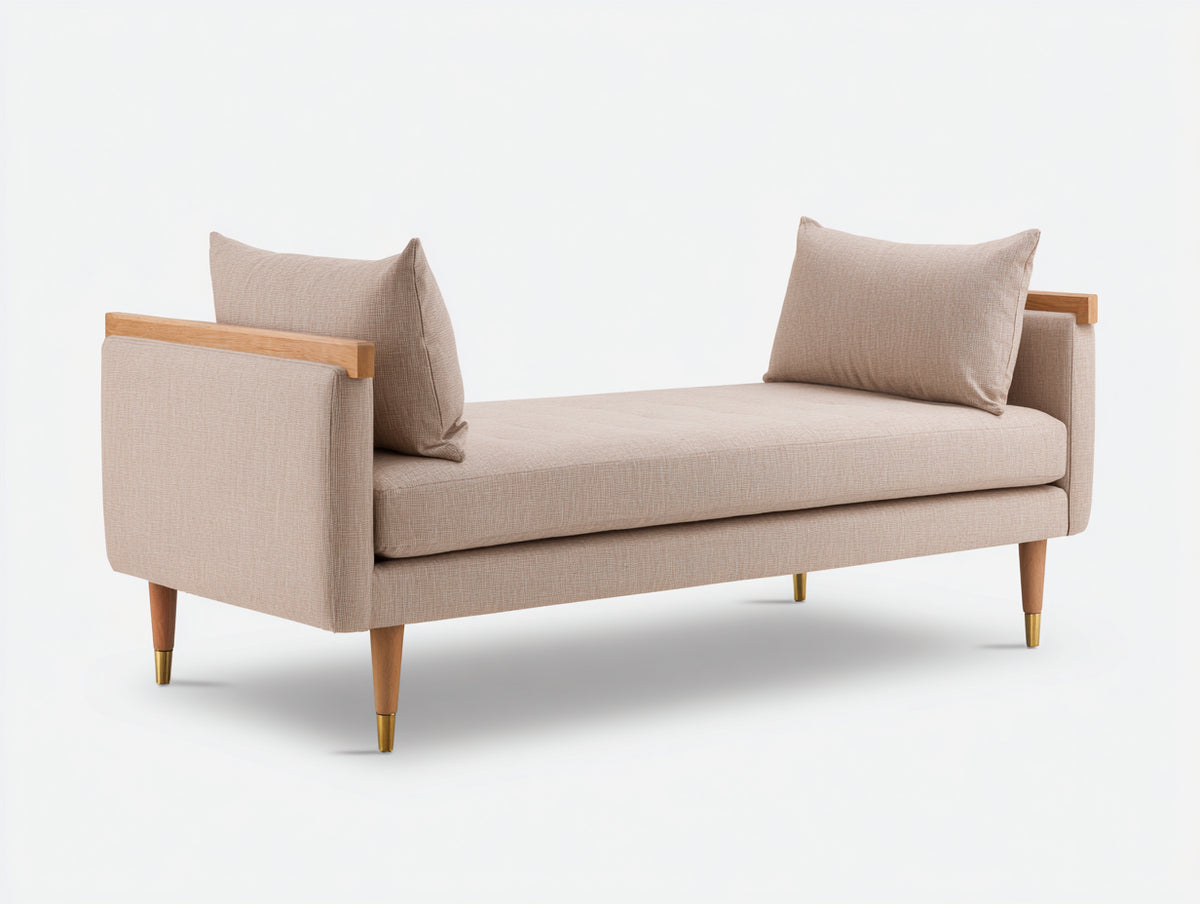 Sofá cama de tejido y madera 190×82×75 cm - beige/madera natural - diván moderno elevado