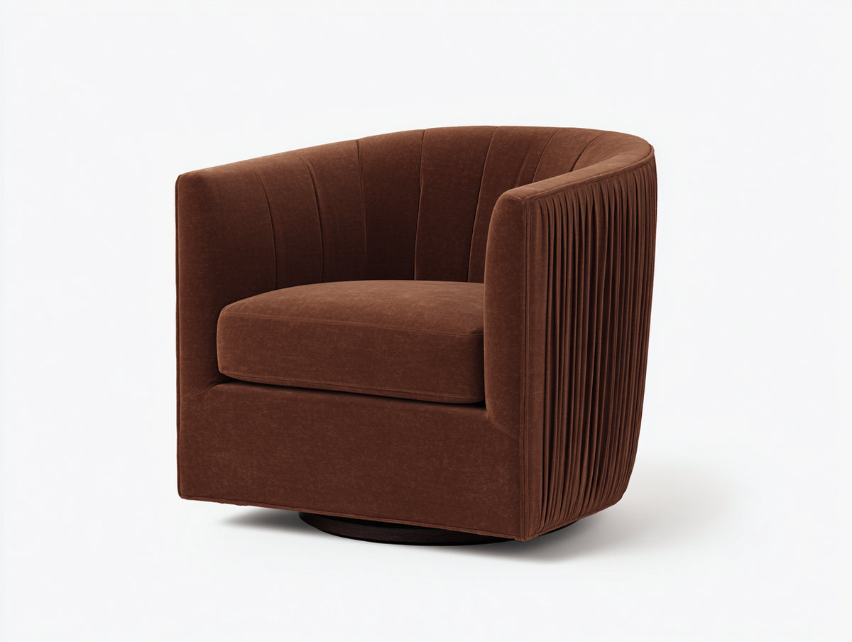 Sillón de terciopelo 82×78×78 cm – marrón chocolate – giratorio acanalado para dormitorio