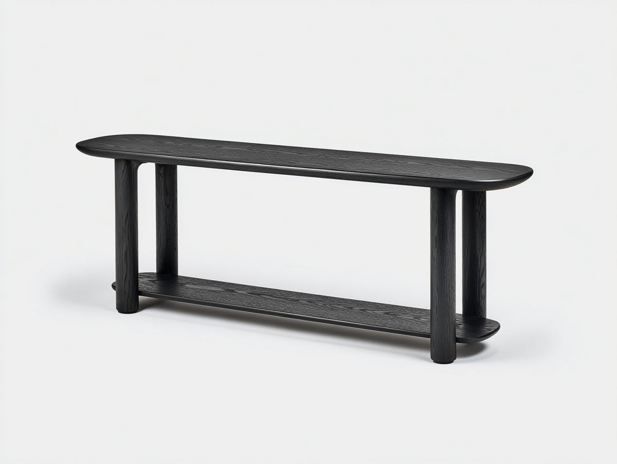 Consola de madera 150×35×78 cm – negro – estructura abierta con estante inferior